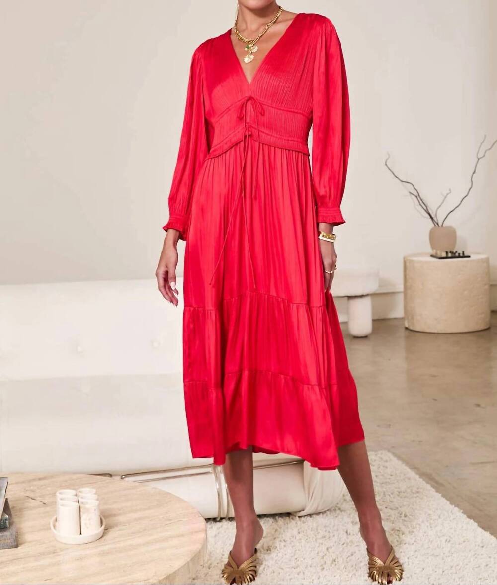 NEW CURRENT AIR bonnie v-neck midi dress in red